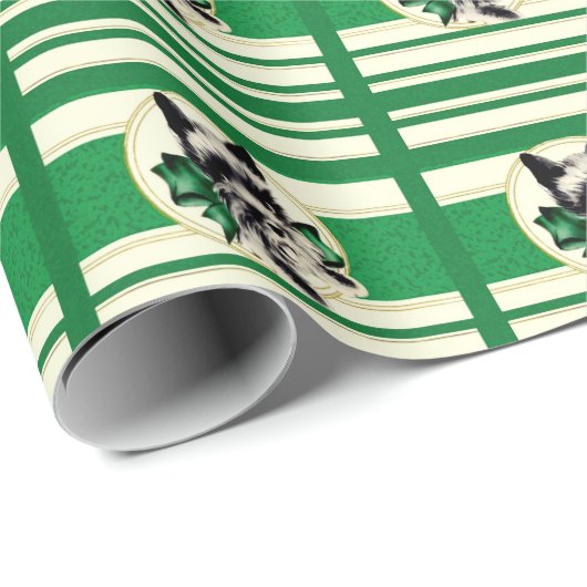 Scottie Dog, Scottish Terrier auf grüner Geschenkv Geschenkpapier (Rolleneckpunkt)