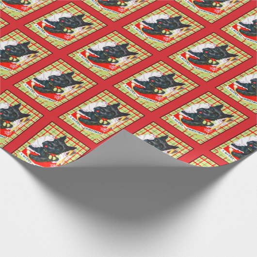 Scottie Dog, Scottish Terrier auf karierter Gesche Geschenkpapier (Ecke)