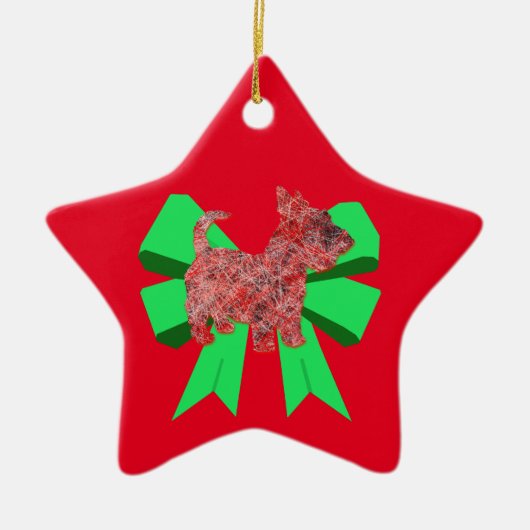 Scottie Dog Silhouette Green Bow Keramik Ornament (Vorne)