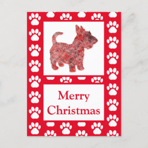 Scottie Dog Silhouette Red Merry Christmas Postcar Postkarte