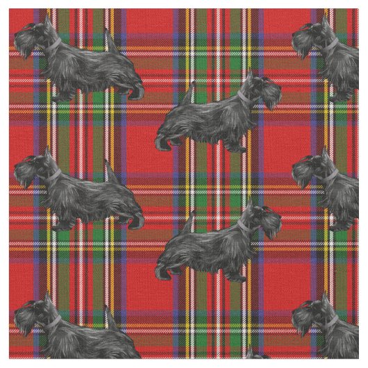 Scottie Dog über Red Scottish Tartan Stoff (Nahaufnahme)