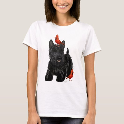 Scottie Dog und Rote Vögel T-Shirt (Vorderseite)
