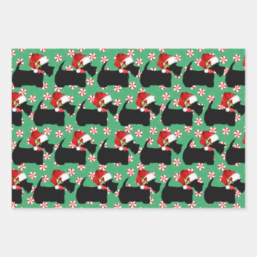 Scottie Dog Weihnachtsmannmütze 3 Koordinierung vo Geschenkpapier Set (Vorderseite 3)