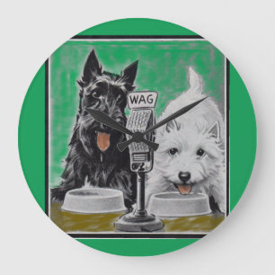 Scottie dogs Blackie and Whitie im Radio Große Wanduhr