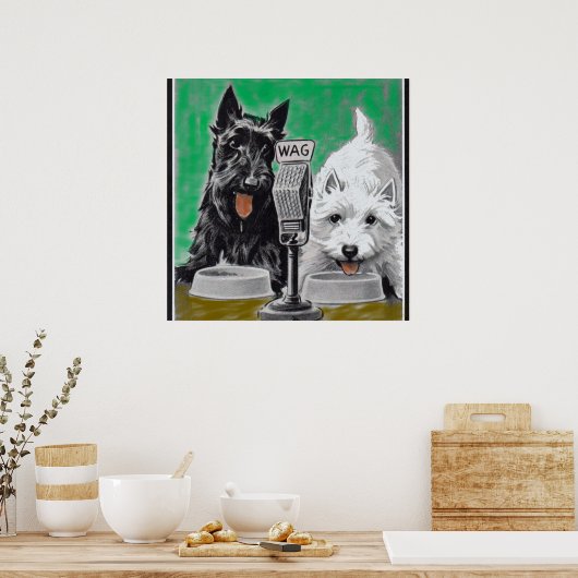 Scottie dogs Blackie and Whitie im Radio Poster (Küche)