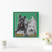 Scottie dogs Blackie and Whitie im Radio Quadratische Wanduhr (Zuhause)