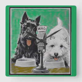 Scottie dogs Blackie and Whitie im Radio Quadratische Wanduhr