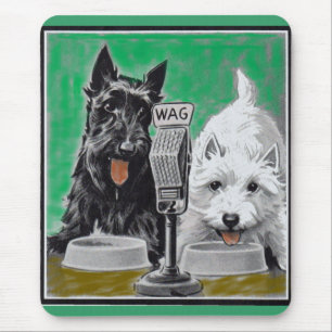 Scottie dogs Blackie and Whitie on the radio Mousepad