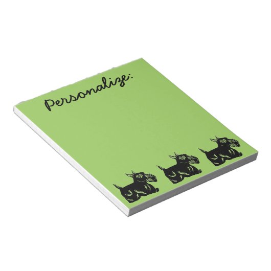 Scottie Dogs Earthy Green Personalisiert Notepad Notizblock (angewinkelt)
