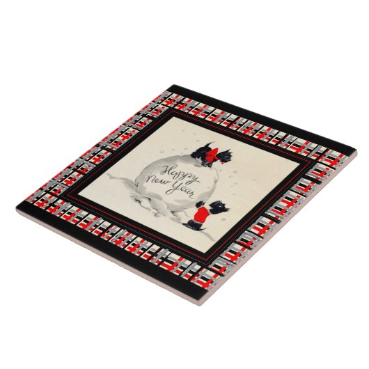 Scottie dogs Hund Happy New Year Fliese (Seite)