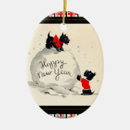 Scottie dogs Hund Happy New Year Keramikornament