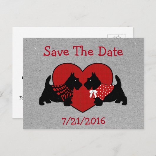 Scottie Dogs Wedding Save the Date Postcard Ankündigungspostkarte (Vorne/Hinten)