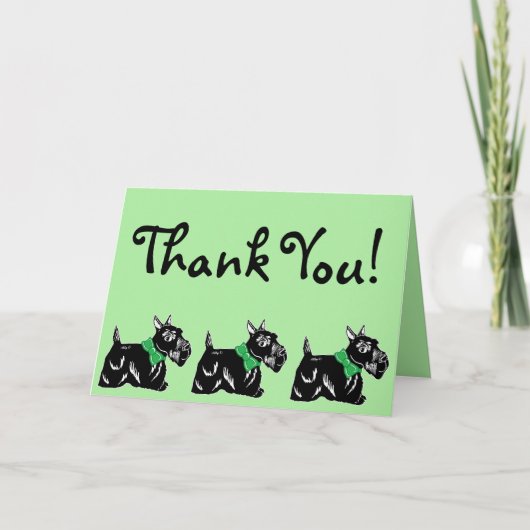Scottie Dogs with Bows Green Danke Card (Vorderseite)
