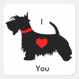Scottie-Hund-Aufkleber - Ich liebe dich Quadratischer Aufkleber
