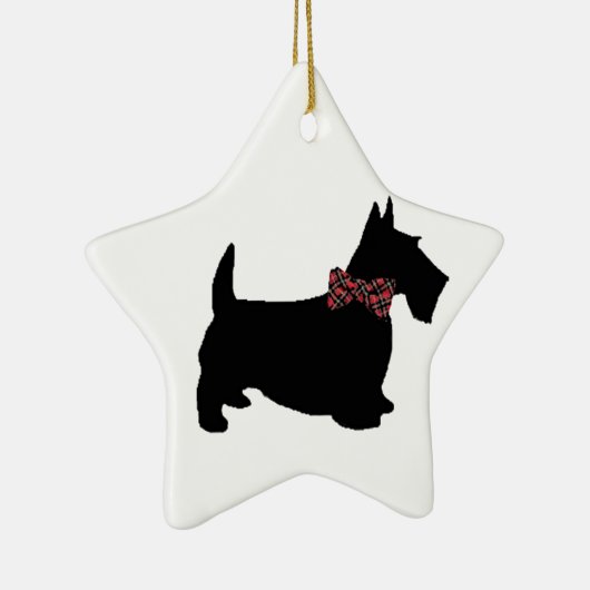 Scottie Hund in der Karierten Bow-Krawatte Keramikornament (Rechts)