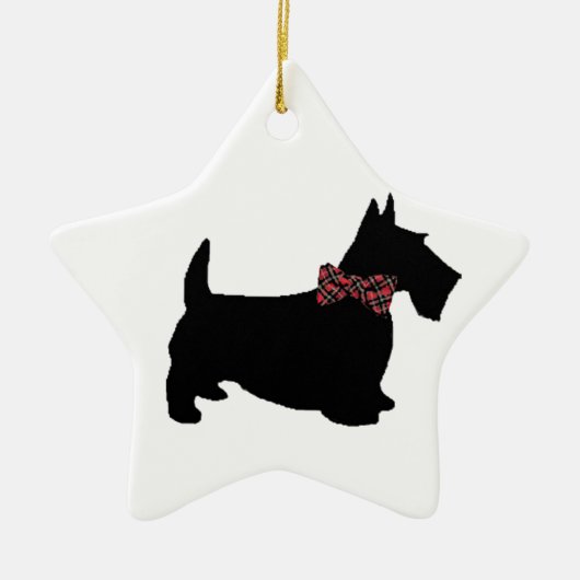 Scottie Hund in der Karierten Bow-Krawatte Keramikornament (Vorne)