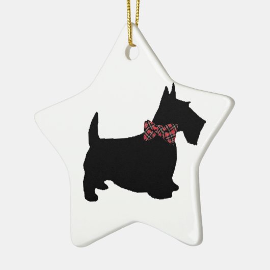 Scottie Hund in der Karierten Bow-Krawatte Keramikornament (Links)