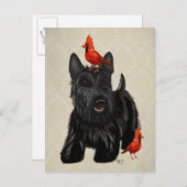 Scottie-Hund und rote Vögel Postkarte (Vorne/Hinten)
