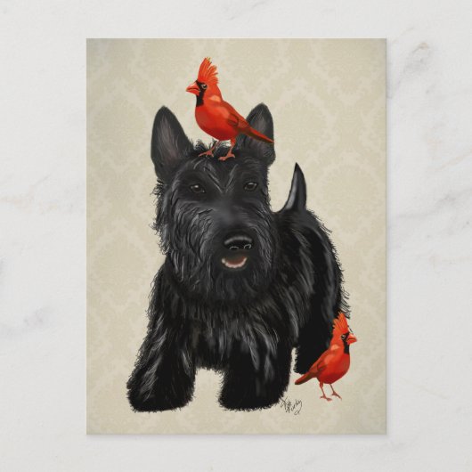 Scottie-Hund und rote Vögel Postkarte (Vorderseite)