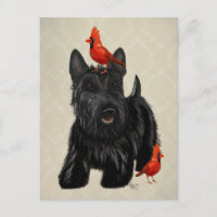 Scottie-Hund und rote Vögel