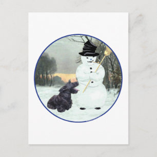 Scottie Hund und Schneemann Postkarte