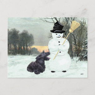 Scottie Hund und Schneemann Postkarte