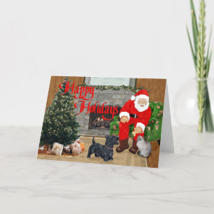 Scottie-Hund und Siamkatze mit dem Weihnachtsmann Feiertagskarte