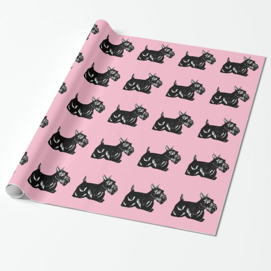 Scottie Hunde mit rosa Wrapping Paper Geschenkpapier (Ungerollt)