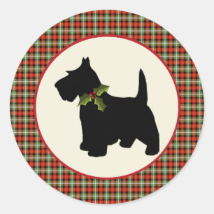 Scottie-Hundeschottisches kariertes Weihnachten Runder Aufkleber