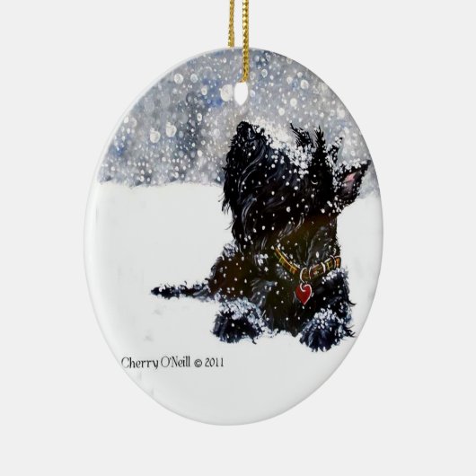 Scottie im Schnee Keramik Ornament (Rechts)