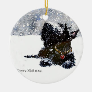 Scottie im Schnee Keramik Ornament