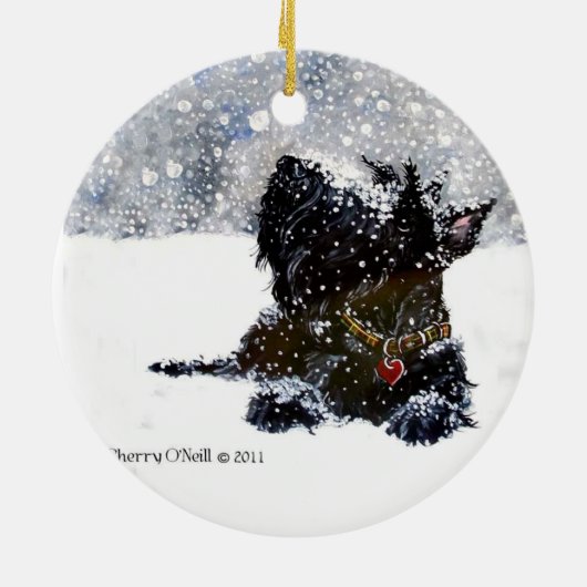 Scottie im Schnee Keramik Ornament (Hinten)