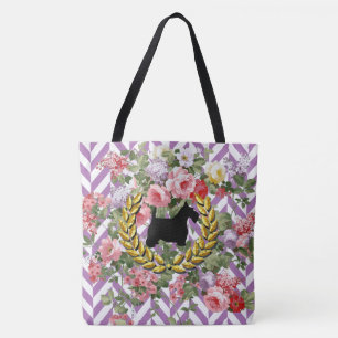 Scottie mit Blumen Ihr Farbfischgrätenmuster Tasche