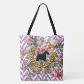 Scottie mit Blumen Ihr Farbfischgrätenmuster Tasche (Rückseite)