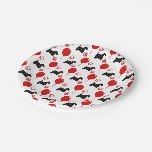 Scottie-Party 2 schwarz und Rot Pappteller (Schrägansicht)