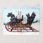 Scottie Sleigh Ride Feiertagspostkarte (Vorderseite)