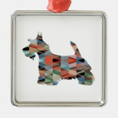 Scottie Terrier Geometric Pattern Silhouette Karie Ornament Aus Metall (Vorne)