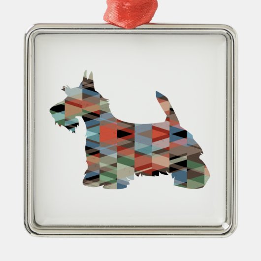 Scottie Terrier Geometric Pattern Silhouette Karie Ornament Aus Metall (Vorne)