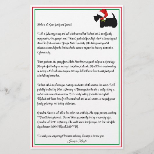 Scottie Terrier Personalisiert Christmas Newslette (Vorderseite)