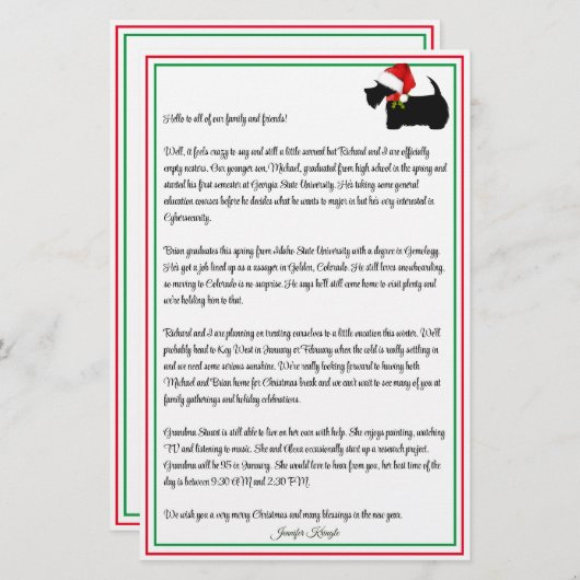 Scottie Terrier Personalisiert Christmas Newslette (Vorne/Hinten)
