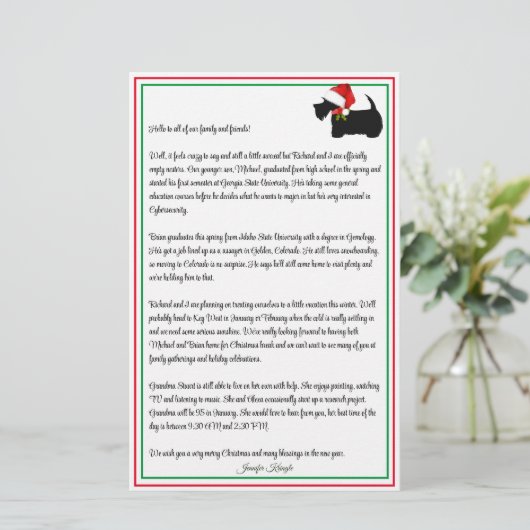 Scottie Terrier Personalisiert Christmas Newslette (Stehend Vorderseite)