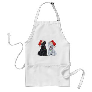 Scottie und Westie beim Weihnachtsliedersingen Schürze