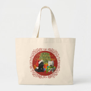 Scottie und Westie Frohe Weihnachten Jumbo Stoffbeutel