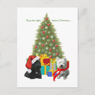 Scottie und Westie Weihnachtsbaum Feiertagspostkarte