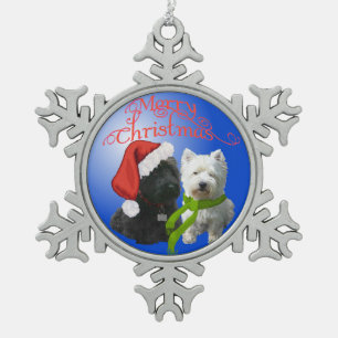 Scottie und Westie Weihnachtsbaumschmuck Schneeflocken Zinn-Ornament