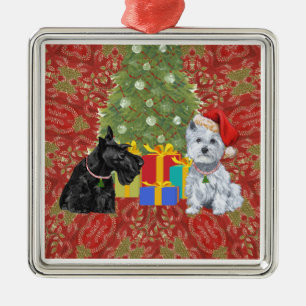 Scottie und Westie Weihnachtsbaumschmuck Silbernes Ornament