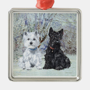 Scottie und Westie Weihnachtsbaumschmuck Silbernes Ornament