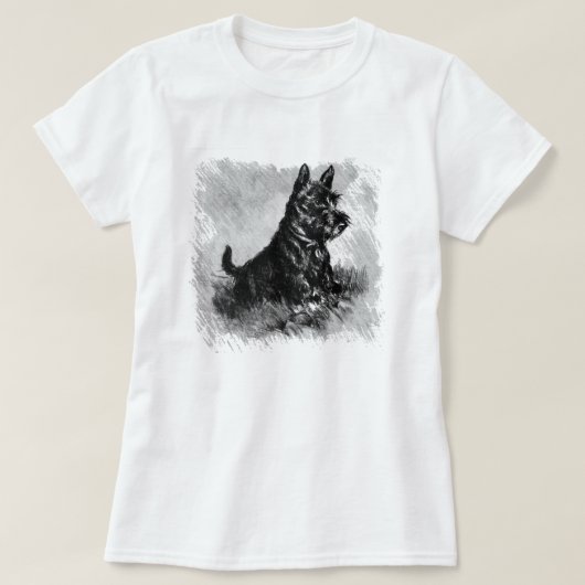 Scottie-Welpen-Holzkohlen-Art-Druck T-Shirt (Design vorne)