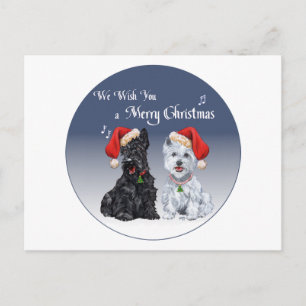 Scottie & Westie Christmas Carols Feiertagspostkarte