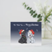 Scottie & Westie Christmas Carols Feiertagspostkarte (Stehend Vorderseite)